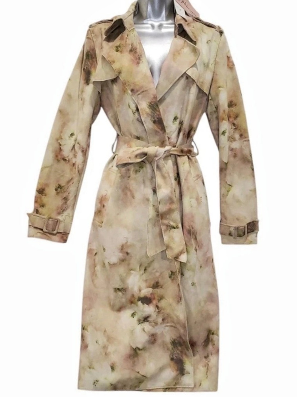 Philosophy Floral Belted Trench Coat Watercolor Floral